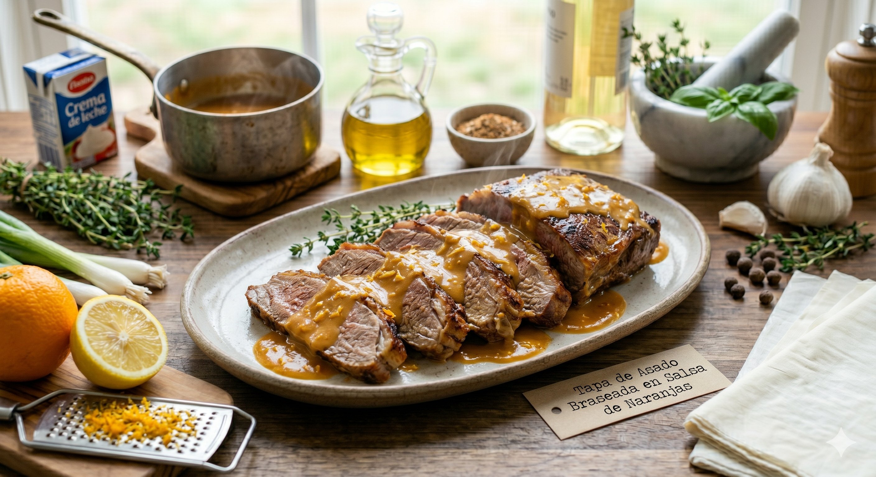 Tapa de Asado Braseada en Salsa de Naranjas