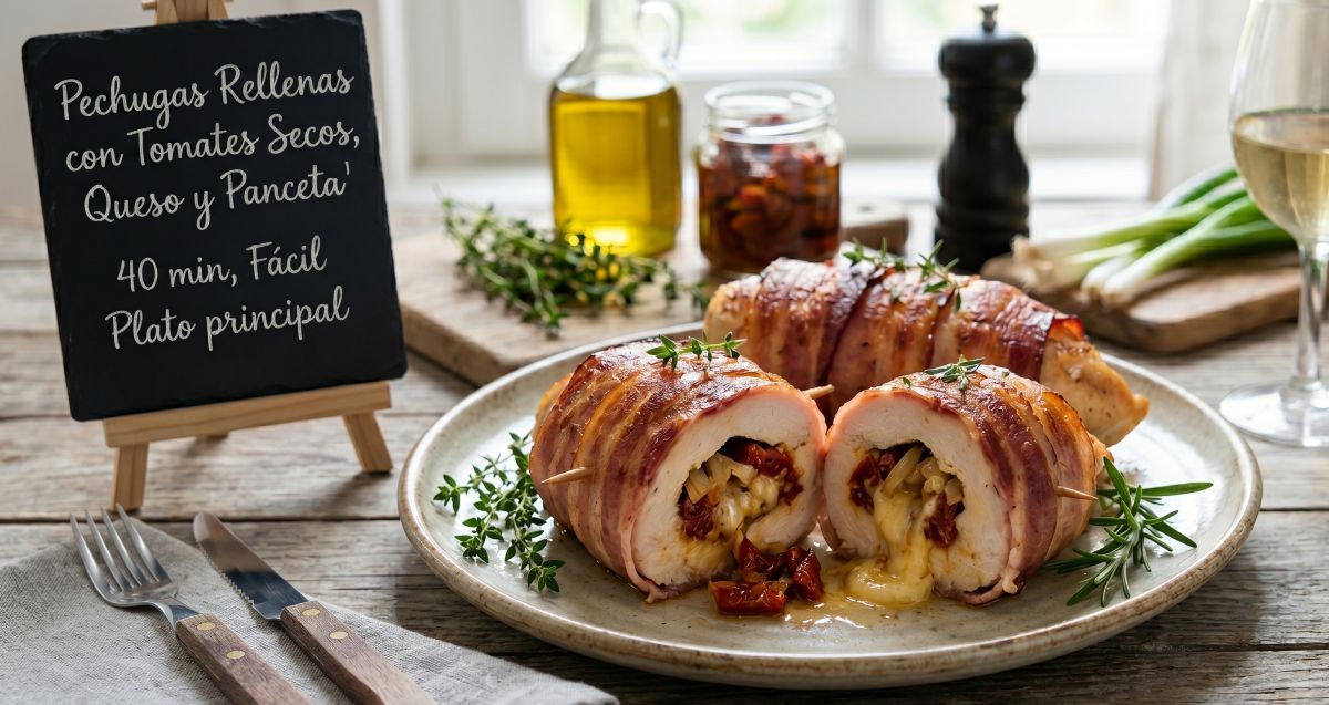 Pechugas Rellenas con Tomates Secos, Queso y Panceta