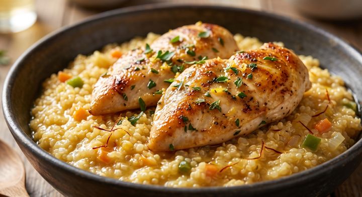 Risotto de Quinoa al Azafrán con Filetes de Pollo