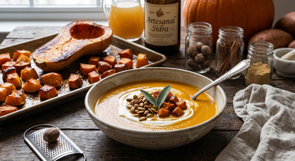 Sopa de Calabaza Asada y Batata Caramelizada