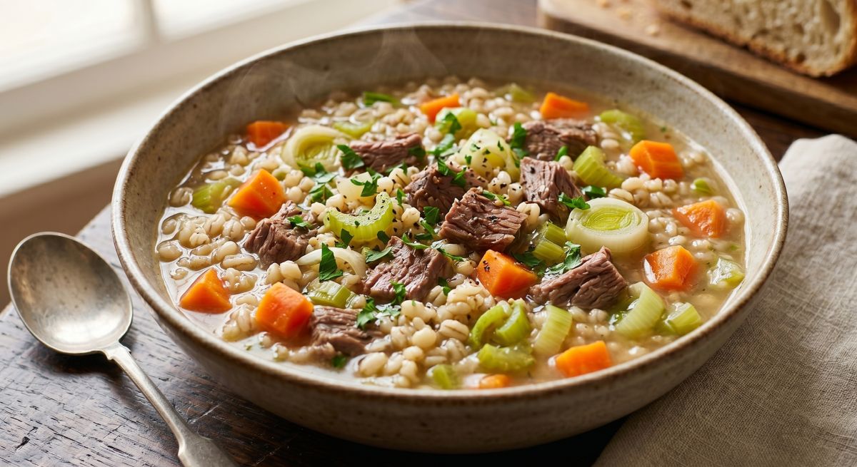 Sopa Escocesa Tradicional de Cevada e Carne Bovina